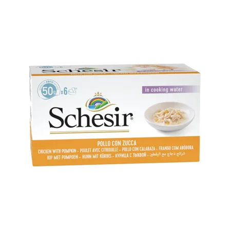 Schesir Cat Wet Food -Chicken Fillets With Pumpkin in cooking water in can for Adult Cats 6x50g