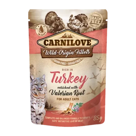 Carnilove Cat Wet Food -Rich in Turkey Enriched with Valerian Root Adult Cat Food 85g
