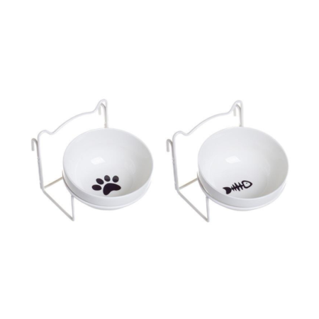 Ceramic Food Bowl With Hanger White (2Pcs Set)